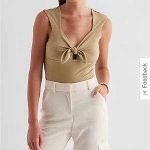 Express Elegant Beige Tan Tie-Front bodysuit